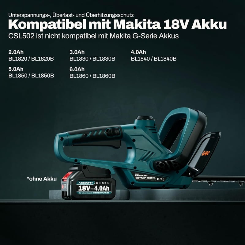 KIESBOHR 51 cm Akkus Sövényvágó Makita 18V Kompatibilis Könnyű Fűkasza