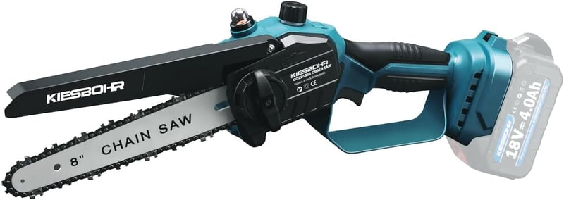 KIESBOHR 8 Colos Akkumulátoros Láncfűrész Olajozóval, Kefe Nélküli Motorral, 18V Makita Kompatibilis, 2 Lánccal (Akkumulátor Nélkül)