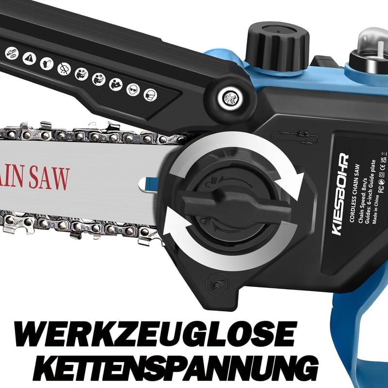KIESBOHR Akkus Láncfűrész 6" Makita 18V Kompatibilis Olajszint Kijelzővel
