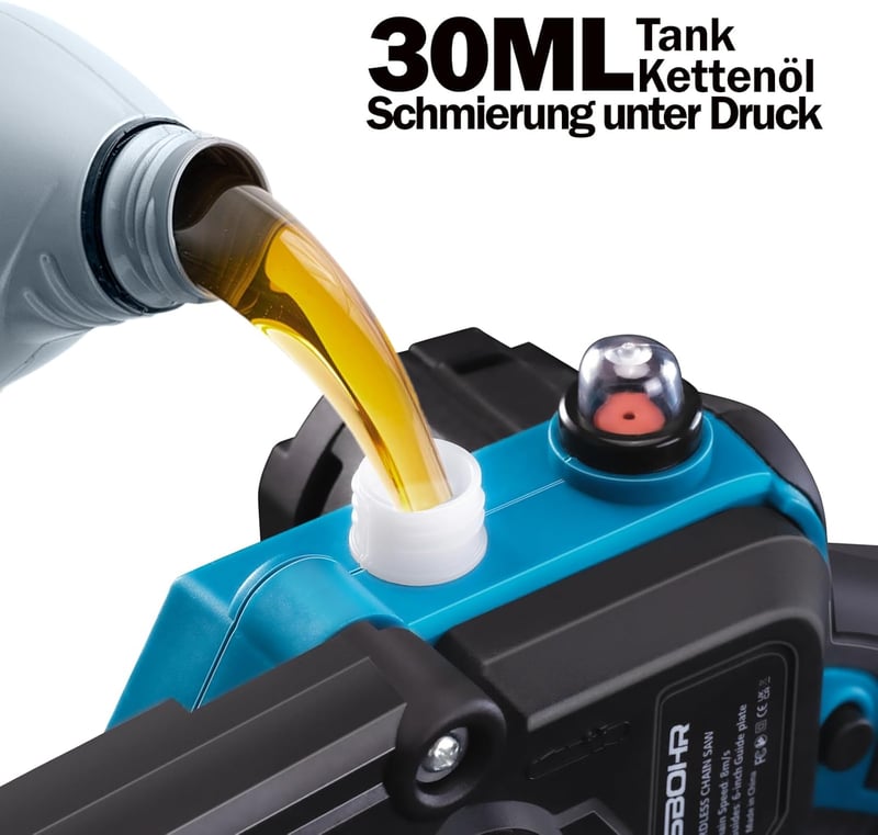 KIESBOHR Akkus Láncfűrész 6" Makita 18V Kompatibilis Olajszint Kijelzővel