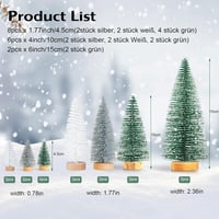 Kieswan 16 db Mini Karácsonyfa Szett Zöld Ezüst Fehér Mű Karácsonyfa 4,5-15 cm Asztali Dekoráció 7