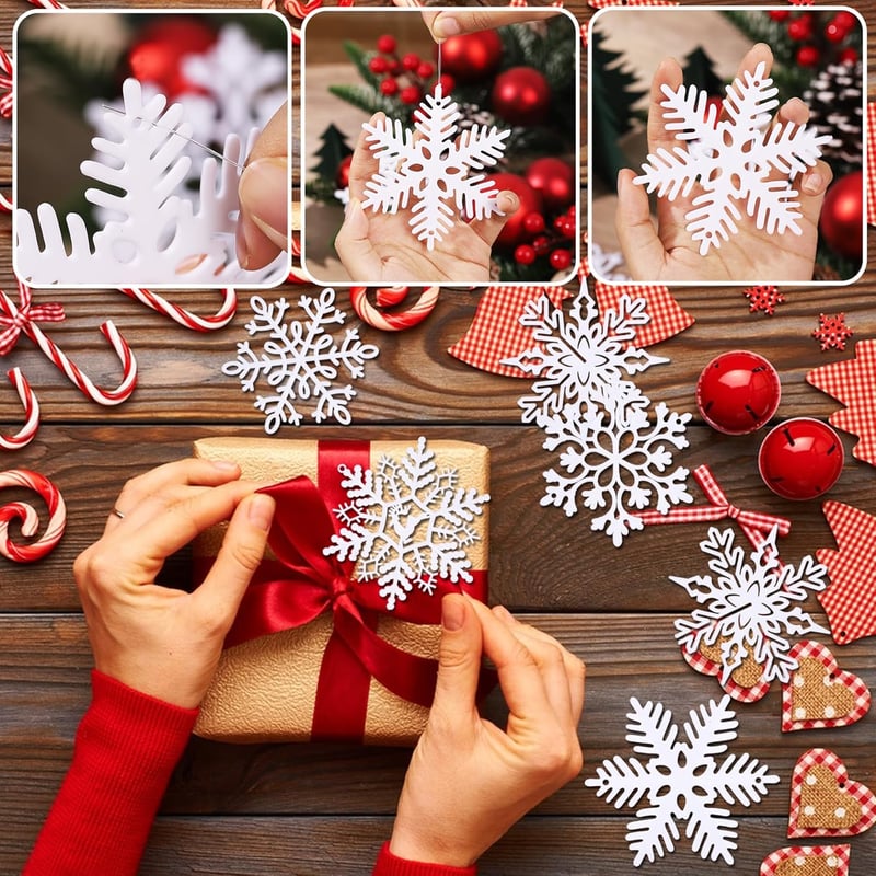 Kieswan 25 db fehér hópehely karácsonyi dekoráció, 10 cm-es függeszthető díszek