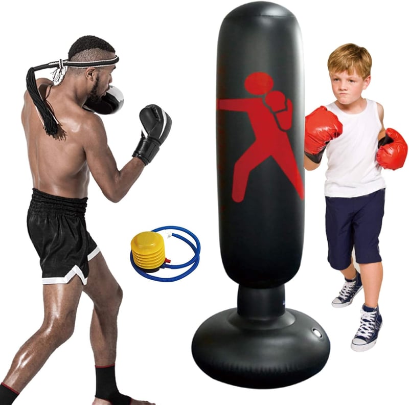 KIKILIVE 160 cm-es Álló Boxzsák Gyerekeknek - Felfújható Edzőbábu Karate, Taekwondo, MMA Gyakorláshoz - Beltéri/Kültéri Fitness Edzőeszköz L