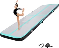 KIKILIVE Felfújható Tornaszőnyeg 20 cm 6 ms Tornagymnasztika Matrac Levegős Edzőpad - Black Green 1