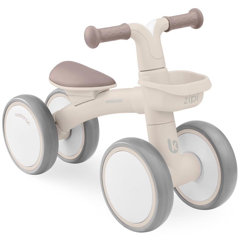 Bicicletă de echilibru fără pedale Kikka Boo ZIPI cu coș, reglabilă, pentru bebeluși de 12-24 luni, bej
