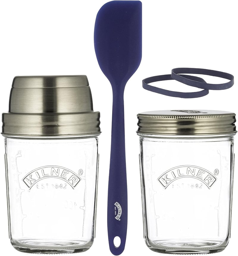 Kilner Kovászindító Készlet 5 Részes, 2x350ml Üveg Rozsdamentes Fedéllel és Spatulával - Sourdough Starter Set