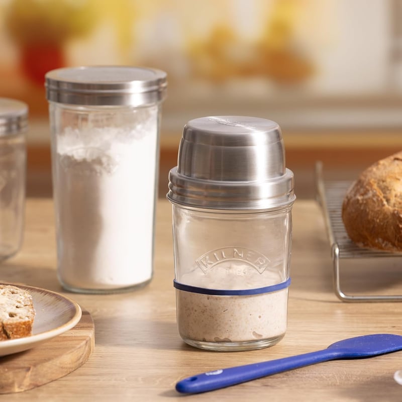 Kilner Kovászindító Készlet 5 Részes, 2x350ml Üveg Rozsdamentes Fedéllel és Spatulával - Sourdough Starter Set