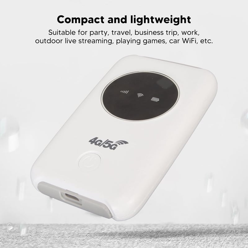 KIMISS 5G WiFi Hordozható Router - 4G LTE USB WiFi Modem 300Mbps Sebességgel, Micro SIM Kártyahely, 3200mAh Akkumulátor, 10 Eszköz Csatlakoz