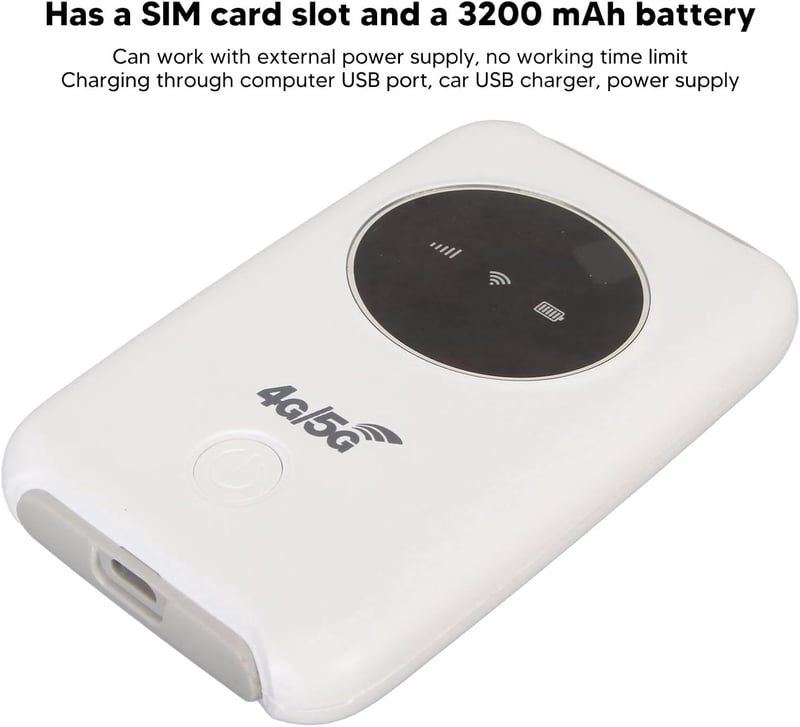 KIMISS 5G WiFi Hordozható Router - 4G LTE USB WiFi Modem 300Mbps Sebességgel, Micro SIM Kártyahely, 3200mAh Akkumulátor, 10 Eszköz Csatlakoz