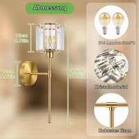 Lampă de perete LED Kimjo, vintage, aurie, cu cristale, reîncărcabilă prin USB-C, fără fir, reglabilă, pentru dormitor și hol 6