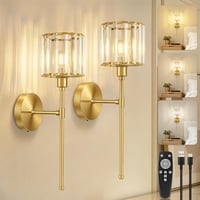 Lampă de perete LED Kimjo, vintage, aurie, cu cristale, reîncărcabilă prin USB-C, fără fir, reglabilă, pentru dormitor și hol 1