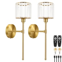 Lampă de perete LED Kimjo, vintage, aurie, cu cristale, reîncărcabilă prin USB-C, fără fir, reglabilă, pentru dormitor și hol 8