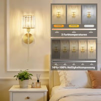 Lampă de perete LED Kimjo, vintage, aurie, cu cristale, reîncărcabilă prin USB-C, fără fir, reglabilă, pentru dormitor și hol 2