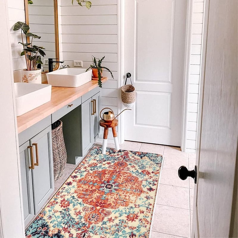 KIMODE Boho Virágmintás Futó Szőnyeg 60x120 cm Mosható Csúszásmentes Konyhai Hálószobai Előszobai Szőnyeg