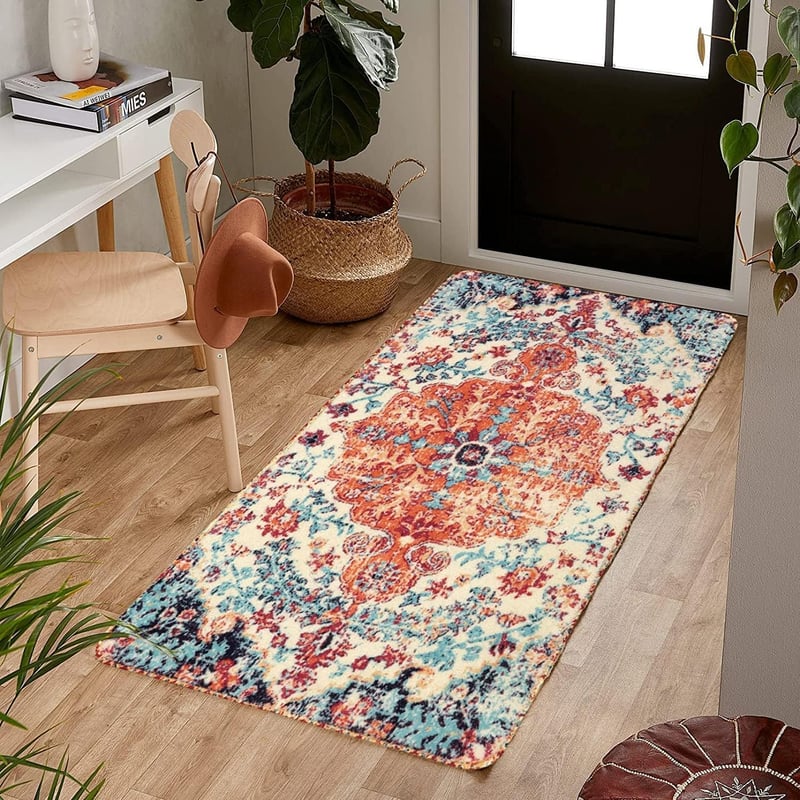 KIMODE Boho Virágmintás Futó Szőnyeg 60x120 cm Mosható Csúszásmentes Konyhai Hálószobai Előszobai Szőnyeg
