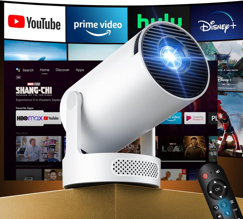 Kimwood Hordozható Mini Projektor FHD 1080P Android TV Bluetooth WiFi 6 Autofókusz