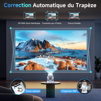Kimwood Hordozható Mini Projektor FHD 1080P Android TV Bluetooth WiFi 6 Autofókusz 7