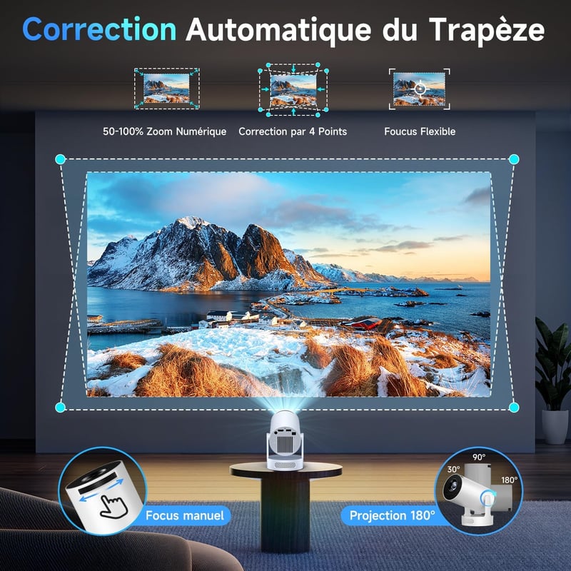 Kimwood Hordozható Mini Projektor FHD 1080P Android TV Bluetooth WiFi 6 Autofókusz