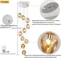 Pendul Kinbolas cu 10 globuri de sticlă, reglabil pentru casa scării - coniac 2