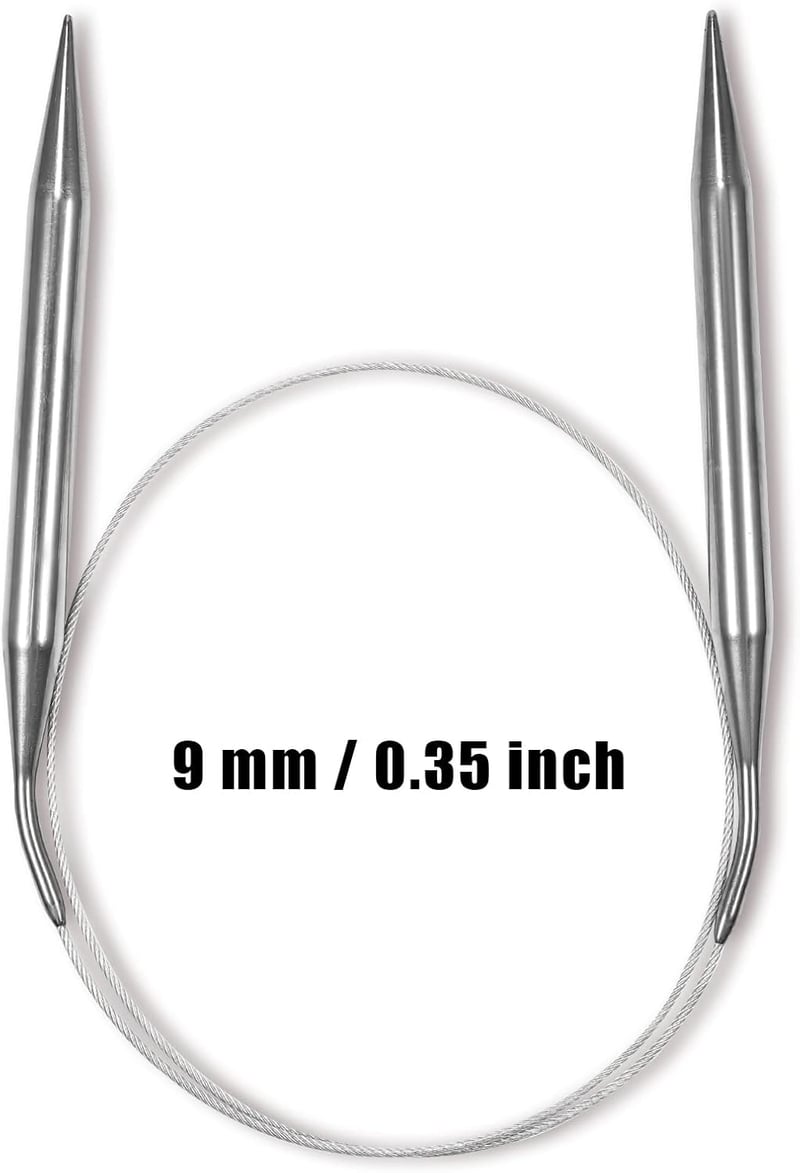 KINBOM 9 mm cserélhető körkötőtű rozsdamentes acél kötéshez és horgoláshoz, 80 cm hosszú kábel