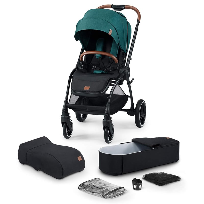 Kinderkraft 2-in-1 Evolution Cocoon Kombinált Babakocsi Zöld, Hordozható Utazóágy, UPF 50+