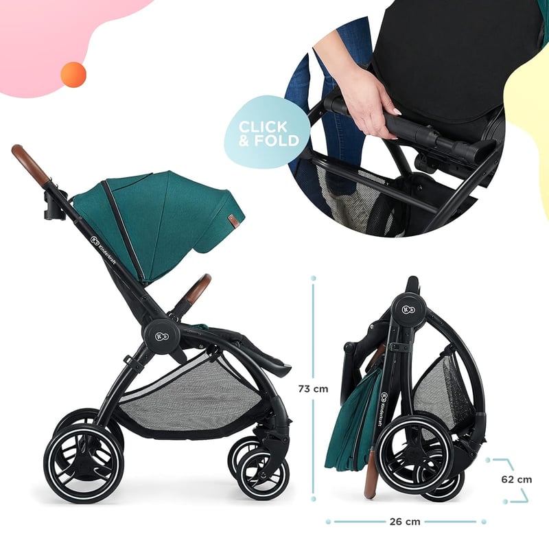 Kinderkraft 2-in-1 Evolution Cocoon Kombinált Babakocsi Zöld, Hordozható Utazóágy, UPF 50+