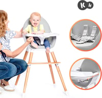 Kinderkraft Fini 2az1ben Etetőszék, Fa Lábakkal, Biztonsági Övvel, Szürke 3