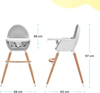 Kinderkraft Fini 2az1ben Etetőszék, Fa Lábakkal, Biztonsági Övvel, Szürke 7