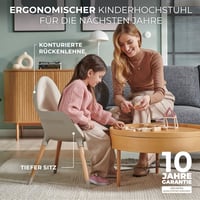 Kinderkraft FINI2 2 v 1 detská stolička na kŕmenie s drevenými nohami, dvojitým podnosom a 5-bodovým bezpečnostným pásom, od 6 mesiacov do 5 rokov, béžová 5