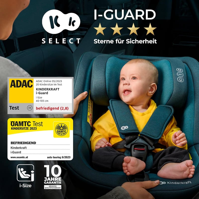 Kinderkraft I-Guard i-size 40-105 cm Autósülés Isofix és Támaszlábbal, 360° Forgó, Harbor Blue