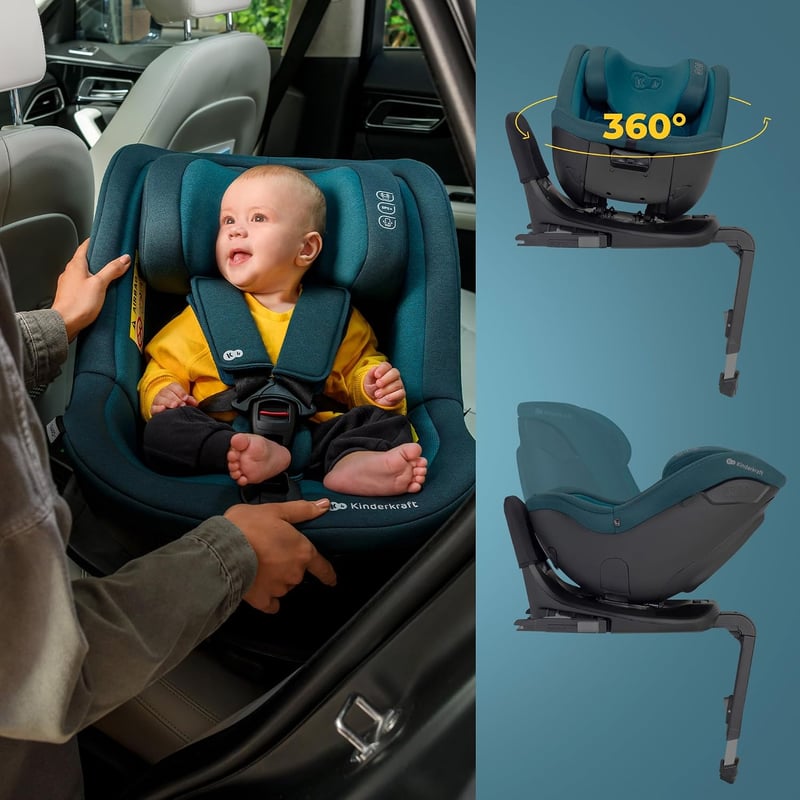 Kinderkraft I-Guard i-size 40-105 cm Autósülés Isofix és Támaszlábbal, 360° Forgó, Harbor Blue