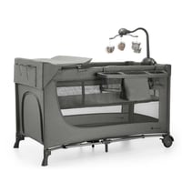 Pătuț pliant pentru copii Kinderkraft Joy 2 ACC, 120x60 cm, de la naștere până la 15 kg, cu carusel și jucării, gri 4