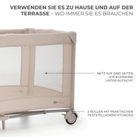 Pătuț pliant Kinderkraft Joy 2 2 în 1 pentru bebeluși cu roți, bej 5