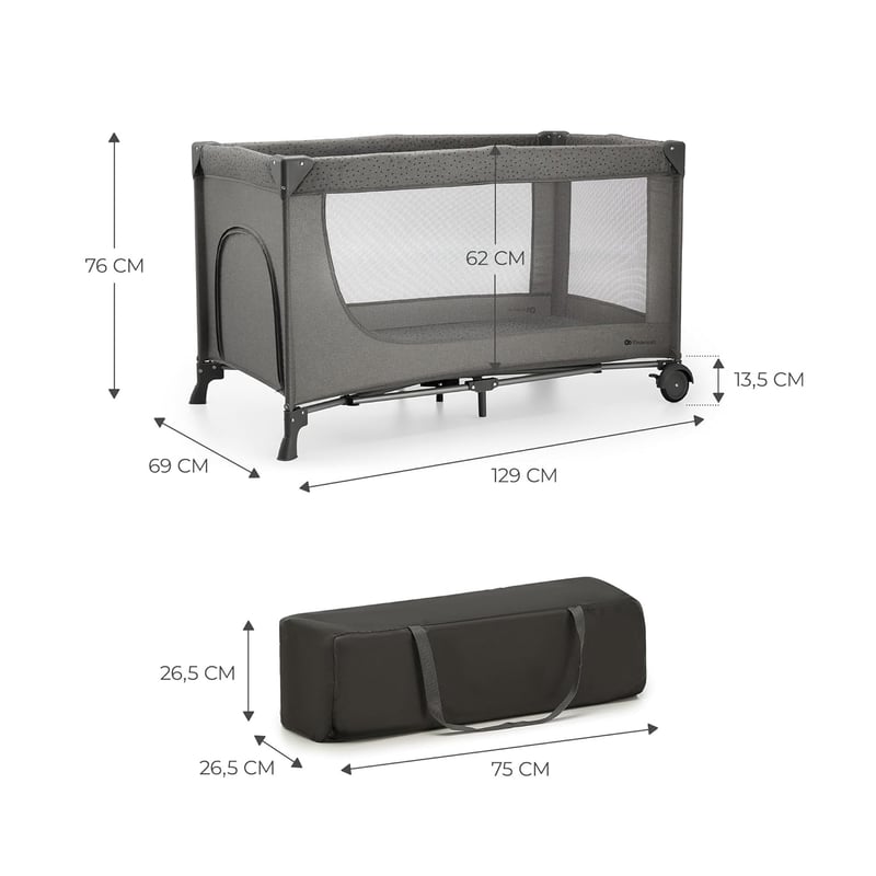 Kinderkraft Joy 2 összecsukható utazó járulék, 2 az 1-ben baba ágy, kerekekkel, sötétszürke - Dark Grey, JOY 2