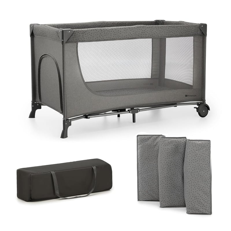 Kinderkraft Joy 2 összecsukható utazó járulék, 2 az 1-ben baba ágy, kerekekkel, sötétszürke - Dark Grey, JOY 2