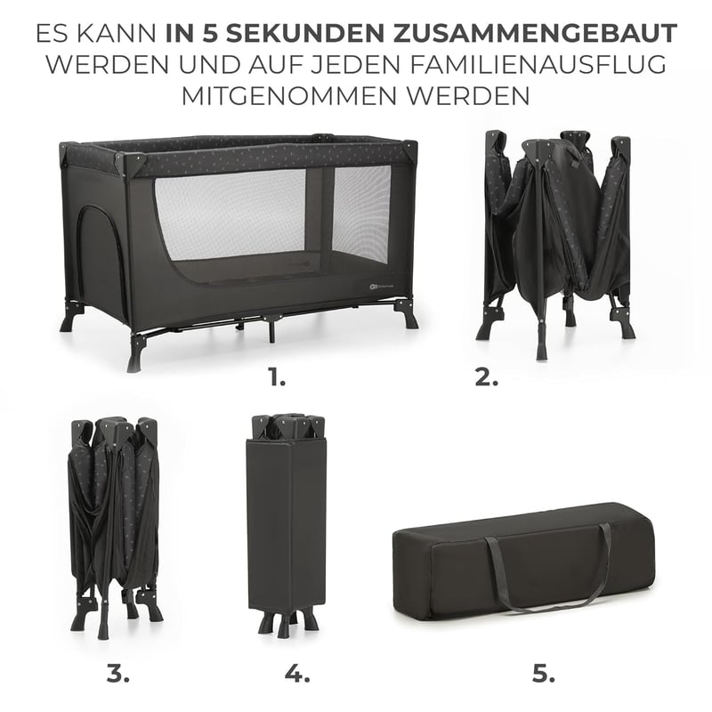Kinderkraft Joy Light utazó kiságy összecsukható szürke hordtáskával - Light Grey, JOY LIGHT