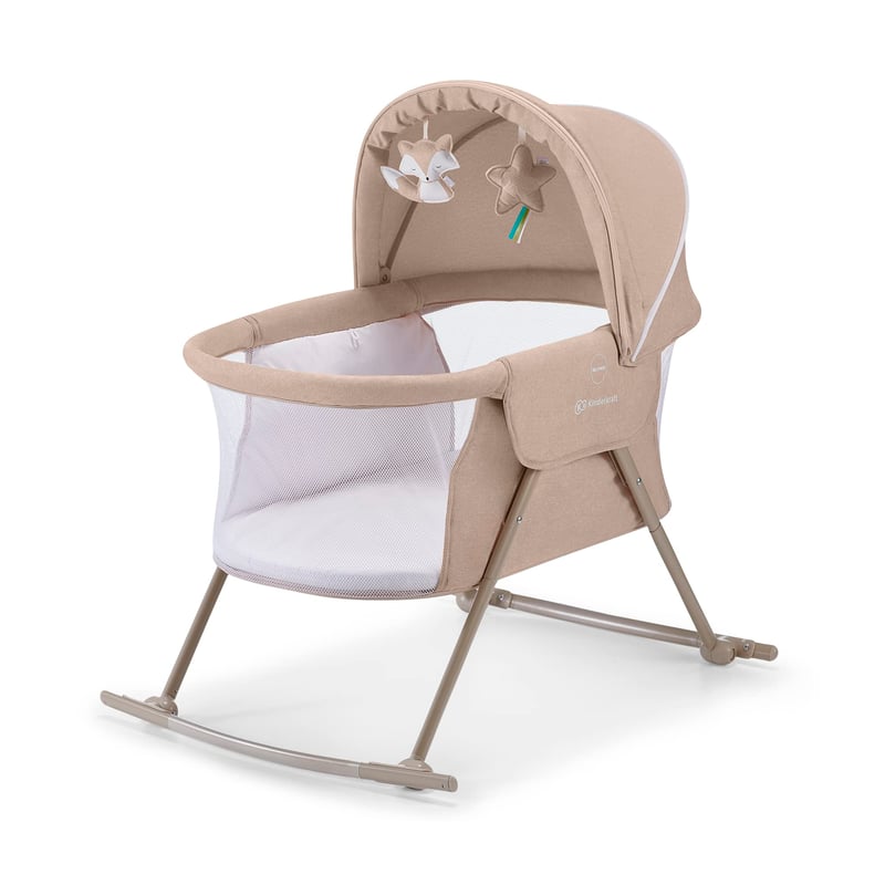 Kinderkraft LOVI 3 v 1 cestovná postieľka, detská postieľka, kolíska so strieškou, skladací matrac, odnímateľný poťah, 0-9 kg, béžová