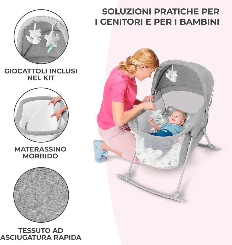Kinderkraft LOVI összecsukható utazó kiságy baldachinos matracával 0-9 kg szürke - Gray, Single
