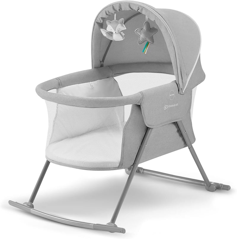 Kinderkraft LOVI összecsukható utazó kiságy baldachinos matracával 0-9 kg szürke - Gray, Single