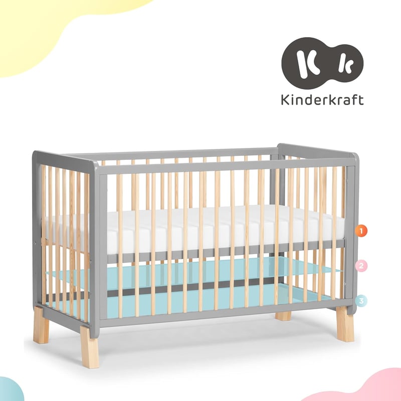 Kinderkraft Lunky XL fa babaágy 140x75 cm, 3 szintes magasságállítás