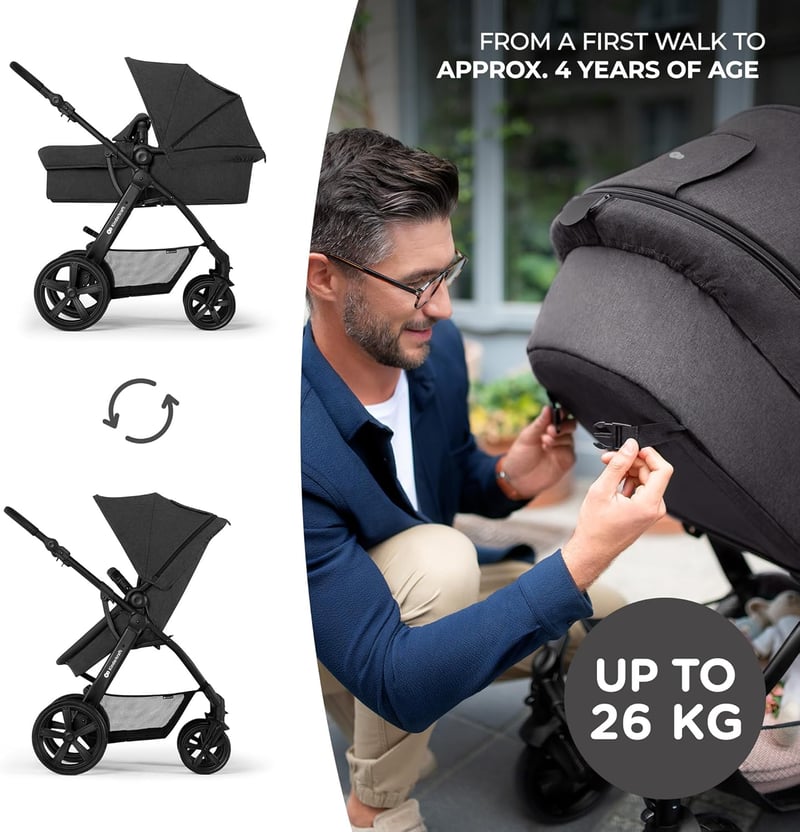 Kinderkraft MOOV CT 3 az 1-ben babakocsi szett Mink PRO I-Size autósüléssel, összecsukható, újszülöttől 3 éves korig, fekete