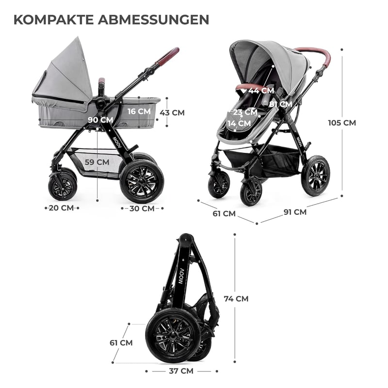 Kinderkraft Moov Multi 3az1-ben Kombinált Babakocsi Szürke