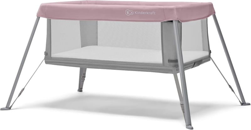 Kinderkraft MOVI rózsaszín szülői ágy, összecsatolható kiságy, újszülött és csecsemő ágy