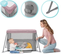 Kinderkraft MOVI rózsaszín szülői ágy, összecsatolható kiságy, újszülött és csecsemő ágy 9