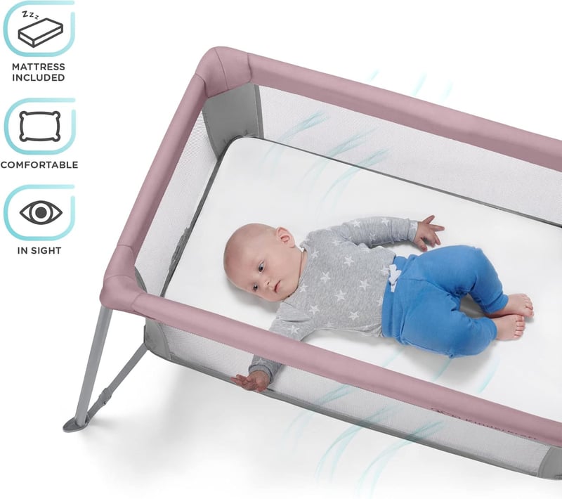 Kinderkraft MOVI rózsaszín szülői ágy, összecsatolható kiságy, újszülött és csecsemő ágy