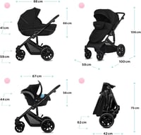 Kinderkraft Prime Lite 3 az 1-ben Fekete Babakocsi Újszülötttől 3