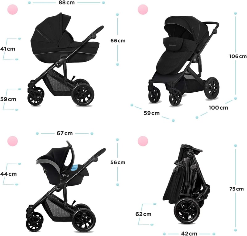 Kinderkraft Prime Lite 3 az 1-ben Fekete Babakocsi Újszülötttől