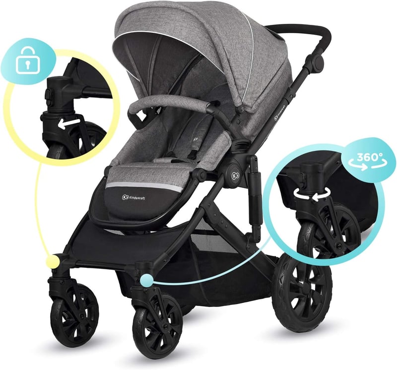 Kinderkraft Prime Lite 3az1-ben Kombinált Babakocsi Szürke