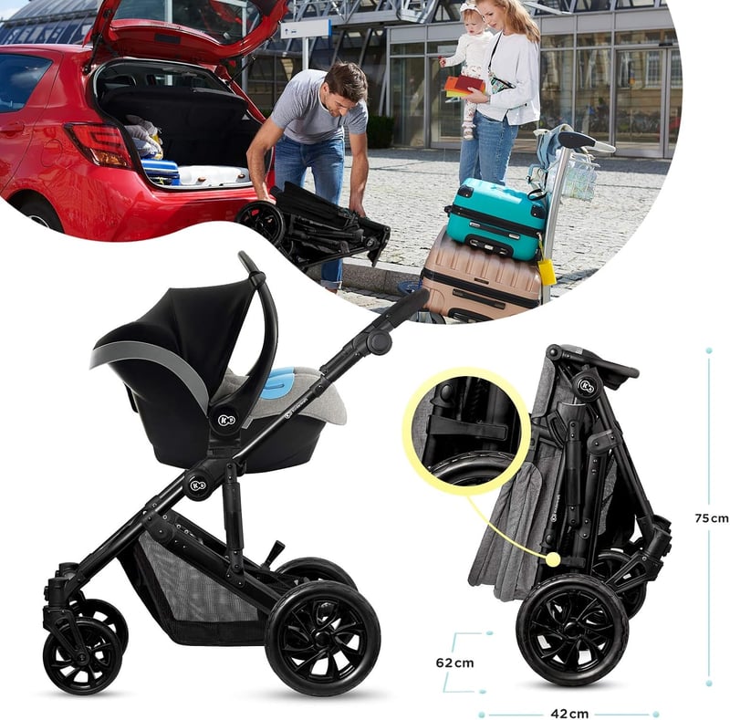 Kinderkraft Prime Lite 3az1-ben Kombinált Babakocsi Szürke