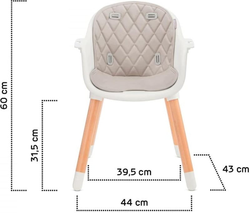 Kinderkraft Sienna 2az1-ben Etetőszék Fa Lábakkal 6 Hónapos Kortól Szürke - Grey